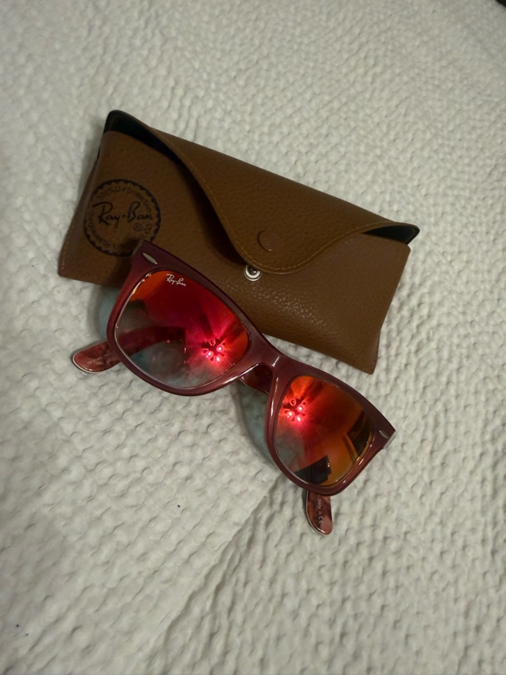 Ray-Ban Women’s Red Frame with Red-Orange Mirrored Lenses Sunglasses